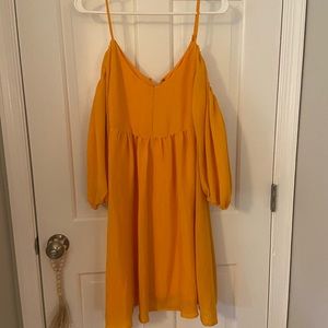 Orange cold shoulder knee length dress